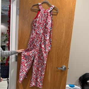 LOFT Red and White Floral Jumpsuit